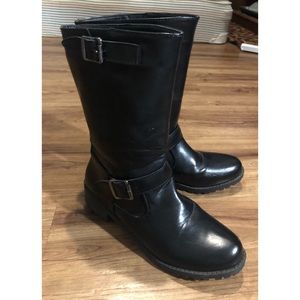 Black leather boots